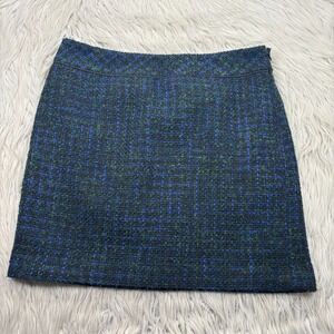 LOFT Women's 6 Black Blue Green Tweed Mini Skirt Preppy Dark Academia